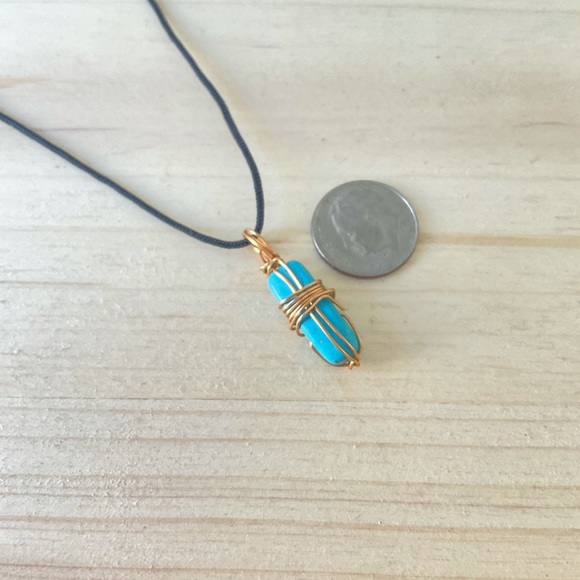 Wire wrap stone carnelian turquoise agate crystal cord necklace handmade boho - Picture 10 of 10